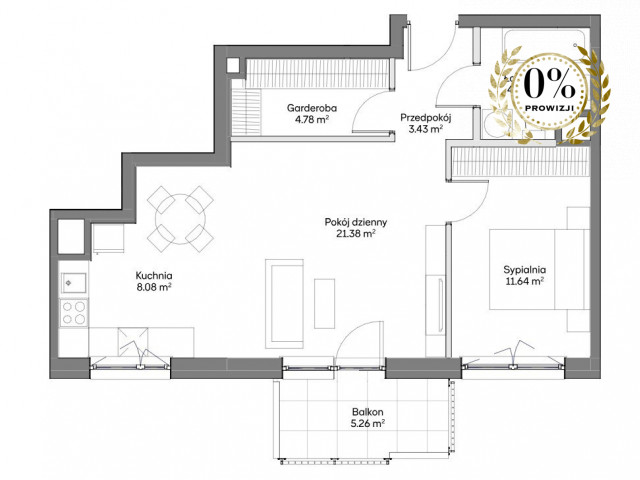 Mieszkanie 2 pok. 53,78 m2, balkon, BEZ PCC, 0%