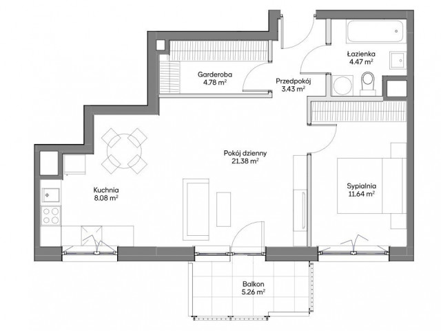 Mieszkanie 2 pok. 53,78 m2, balkon, BEZ PCC, 0%